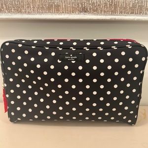 NWOT KATE SPADE black and white polkadot, nylon zippered bag.